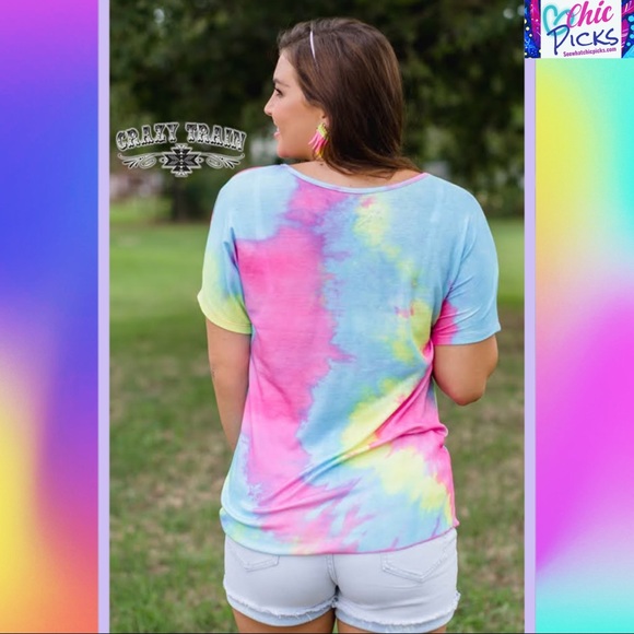 Pastel Front Tie Dye Short Sleeve Top - Picture 2 of 4
